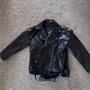 Oversized Black Faux Leather Biker Jacket - women’s